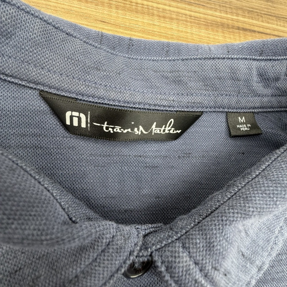 Travis Mathew Mens M Blue Chest Stripe Performance Stretch Polo Short Sleeve - Picture 4 of 8